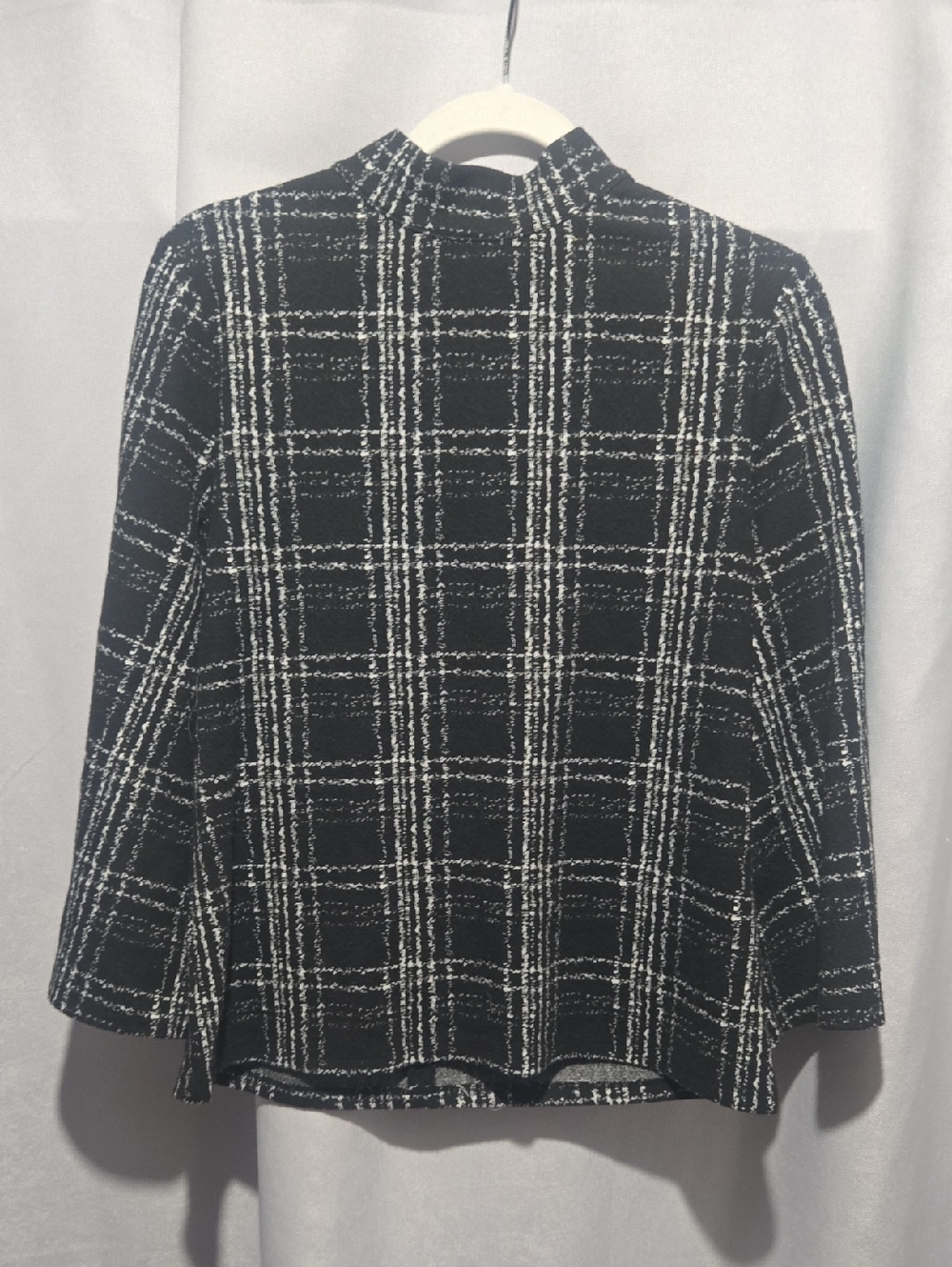 Ann Taylor Black and White Plaid Mock Neck Blazer